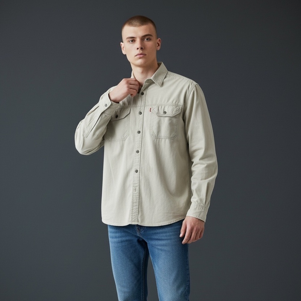 Vintage Levi’s Light Tan Button-Up Shirt size L - Picture 2 of 8
